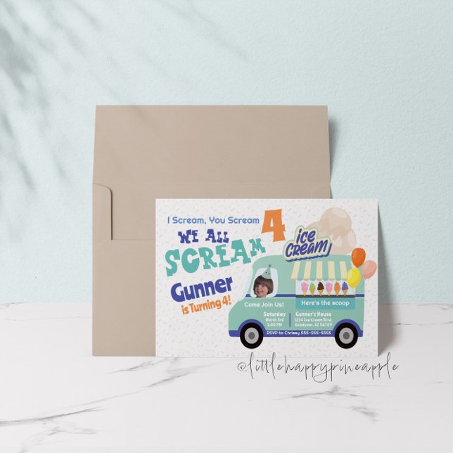 Ice Cream You Scream Fourth Birthday Invitations (Creator Uploaded)