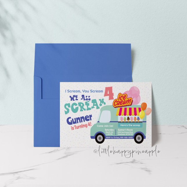 Ice Cream You Scream Fourth Birthday Invitations (Creator Uploaded)