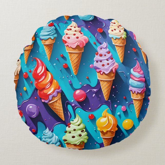Ice Creams Colourful Art  Round Cushion (Front)