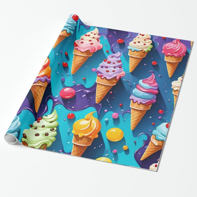 Ice Creams Colourful Art  Wrapping Paper (Unrolled)