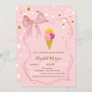  Ice creams Stars Pink Bow Baby Shower  Invitation