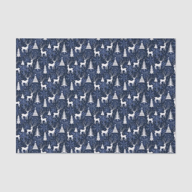 Ice Crystal Christmas Deer Cobalt Blue Tissue Paper (Front)