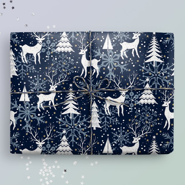 Ice Crystal Christmas Deer Stone Blue-Grey Wrapping Paper (Creator Uploaded)