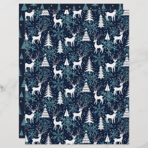 Ice Crystal Christmas Deer Teal Scrapbook Paper