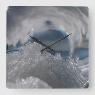 Ice Crystal Magnification Distortion Clock, Snow, Square Wall Clock