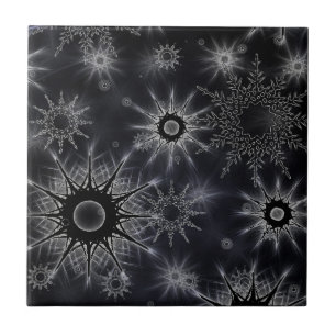 Ice Crystal Pattern on Black Ceramic Tile