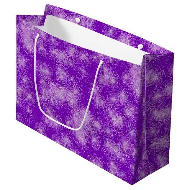 Ice crystal starbursts - deep purple large gift bag (Front Angled)