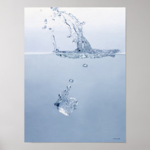 Ice cube splashing into water poster