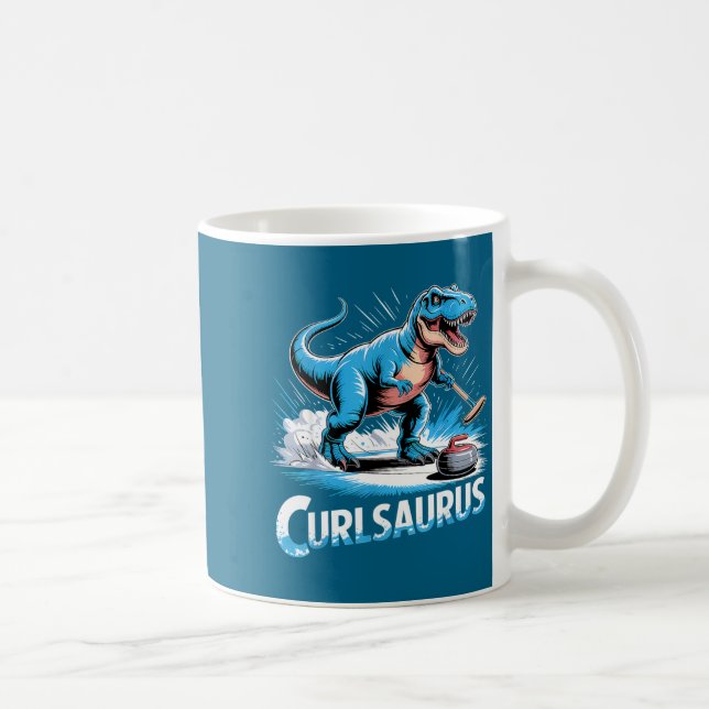 Ice curling player dinosaur t-rex funny curling coffee mug (Right)