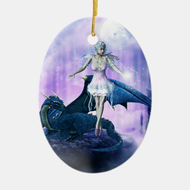 Ice Dragon Fairy Ceramic Tree Decoration (Front)