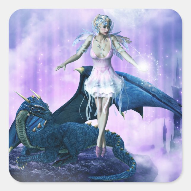 Ice Dragon Fairy Square Sticker (Front)