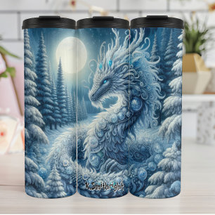 Ice Dragon in Winter Forest Thermal Tumbler