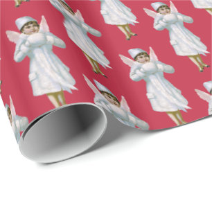 Ice Fairy Little Angel Christmas Vintage Wrapping Paper