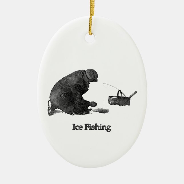 Ice Fishing Ceramic Ornament (Front)