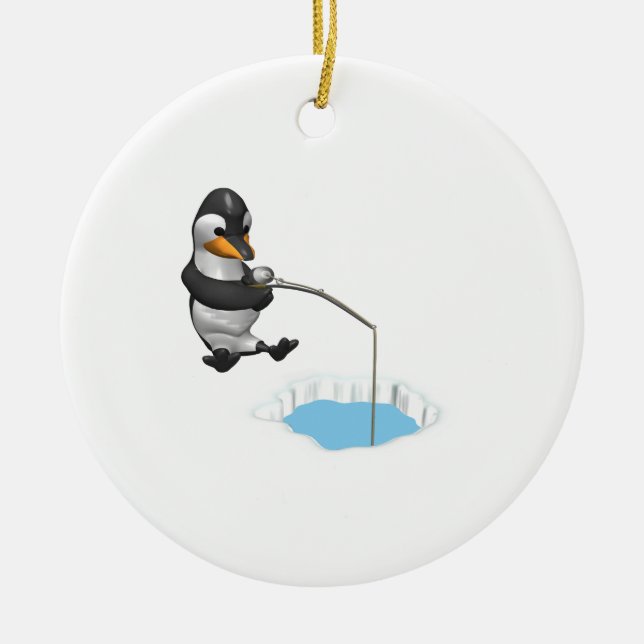 Ice Fishing Ceramic Tree Decoration (Front)