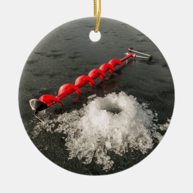 Ice fishing ceramic tree decoration (Front)