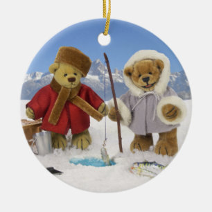 Ice Fishing Dinky Bears Ceramic Ornament