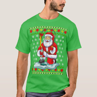 Ice Fishing Santa Claus Fisherman Ugly Christmas S T-Shirt