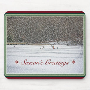 Ice Fishing Season's Greetings Mousepad