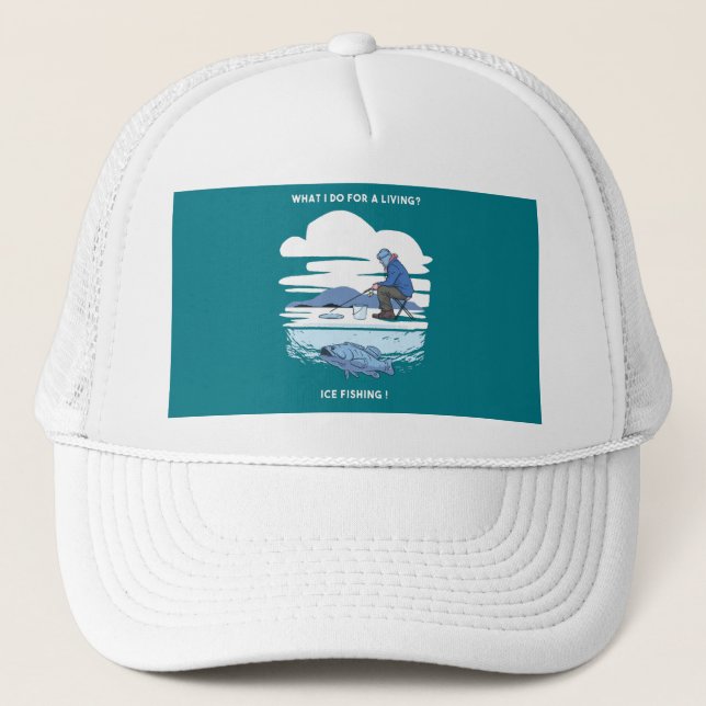 Ice Fishing  - Winter Fisherman Design Trucker Hat (Front)
