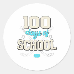 Ice Hockey 100 Days Of School 100th Day Of School Classic Round Sticker