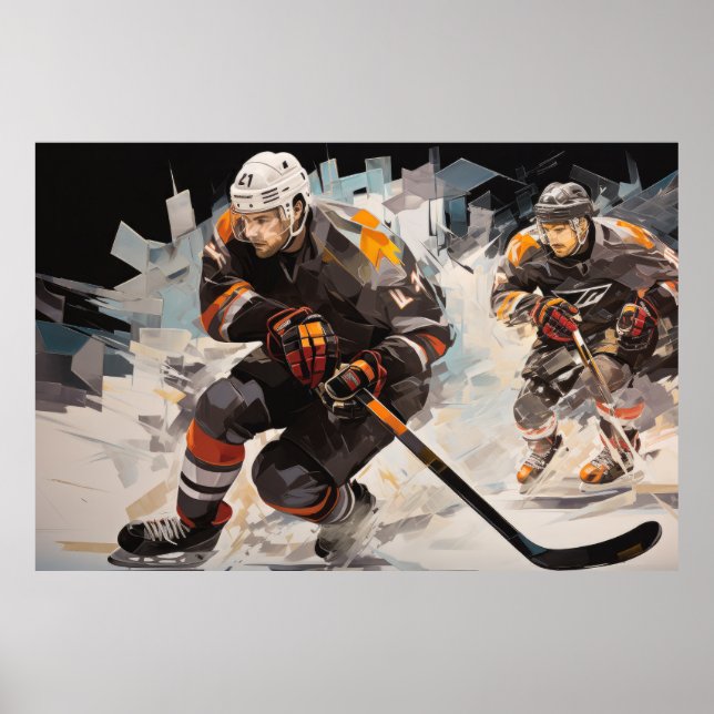 Ice Hockey Action Sport Painting Abstract Art Deco Poster (Front)