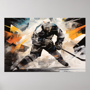 Ice Hockey Action Sport Painting Abstract Art Deco Poster