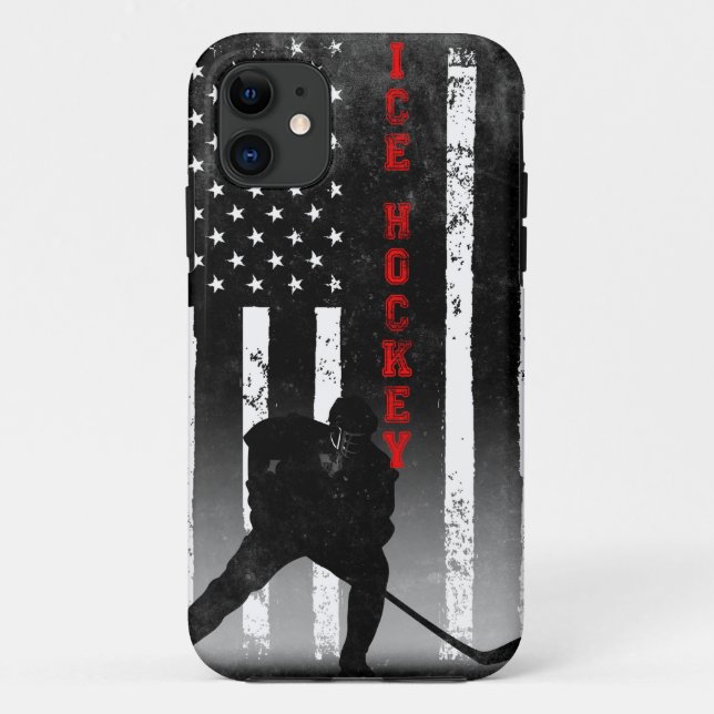 Ice Hockey American Flag Black Case-Mate iPhone Case (Back)