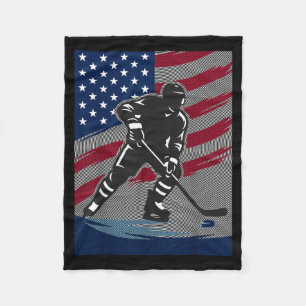 Ice Hockey American Flag July 4th Vintage Player Fleece Blanket
