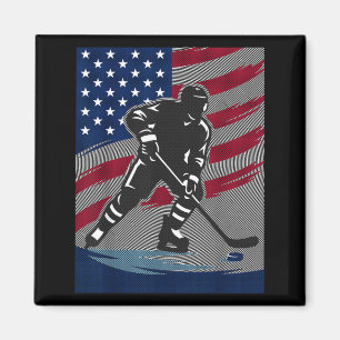 Ice Hockey American Flag July 4th Vintage Player Magnet