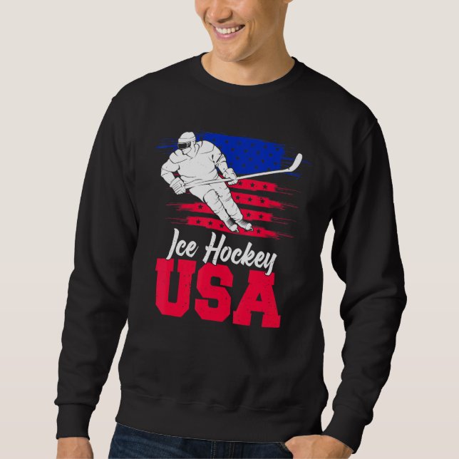 Ice Hockey  American Flag  USA Flag Support Team Sweatshirt (Front)