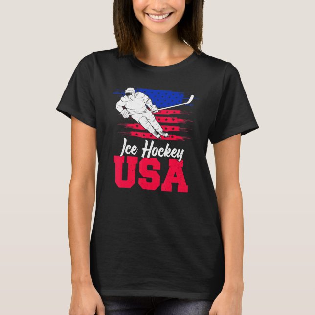 Ice Hockey  American Flag  USA Flag Support Team T-Shirt (Front)