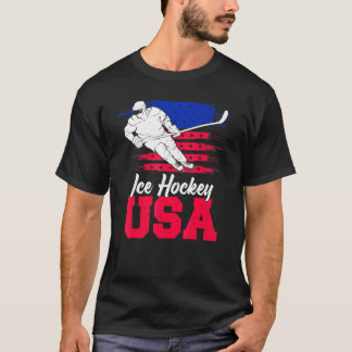 Ice Hockey  American Flag  USA Flag Support Team T-Shirt