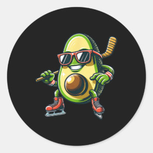 Ice Hockey Avocado Skating Fun Shades Classic Round Sticker