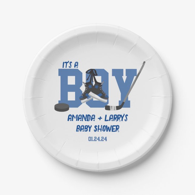 Ice Hockey Baby Shower Paper Plate (Front)