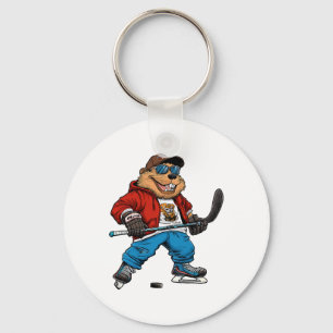 Ice Hockey Beaver Key Ring