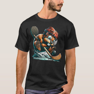 Ice Hockey Beaver With Helmet Stick And Puck T-Shirt