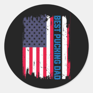 Ice Hockey Best Pucking Dad Usa American Flag Fath Classic Round Sticker