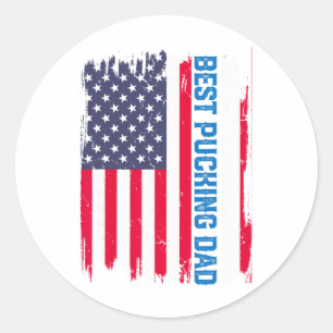 Ice Hockey Best Pucking Dad Usa American Flag Fath Classic Round Sticker