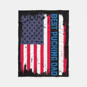 Ice Hockey Best Pucking Dad Usa American Flag Fath Fleece Blanket