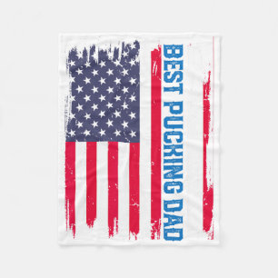 Ice Hockey Best Pucking Dad Usa American Flag Fath Fleece Blanket