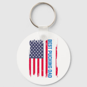 Ice Hockey Best Pucking Dad Usa American Flag Fath Key Ring