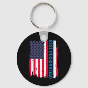 Ice Hockey Best Pucking Dad Usa American Flag Fath Key Ring