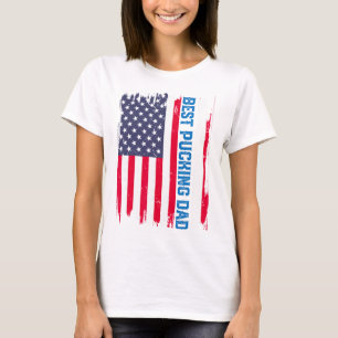 Ice Hockey Best Pucking Dad Usa American Flag Fath T-Shirt
