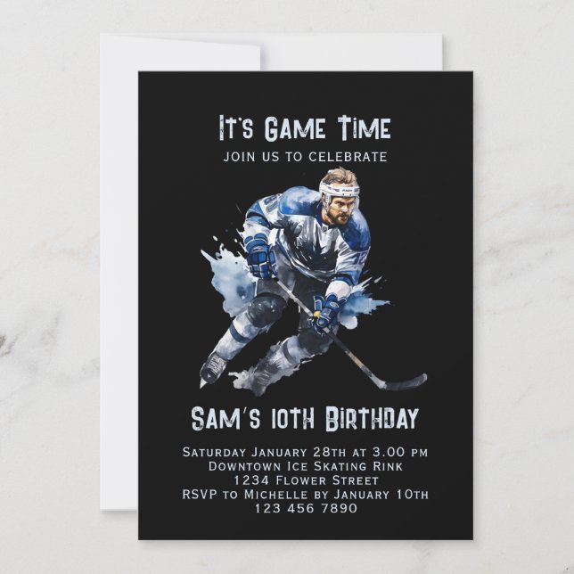 Ice Hockey Birthday Invitation, Ice-Hockey Party Invitation (Front)