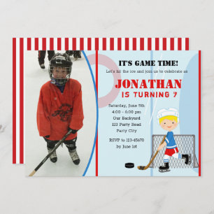 Ice Hockey Birthday Invitations with Photo (Boys)