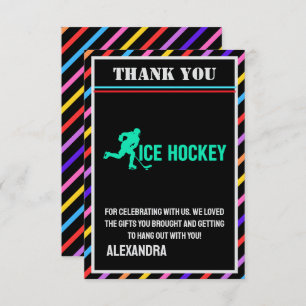 Ice Hockey Birthday Party, Ice Hockey Girl Player  Thank You Card