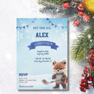 Ice Hockey Birthday Party Skating Blue  Invitation
