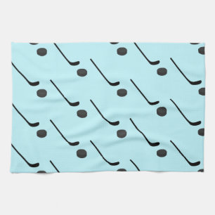 Ice Hockey Black Colour Sticks Puck Light Blue Tea Towel