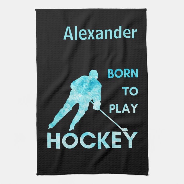 Ice hockey blade absorbent towel born to play blue (Vertical)